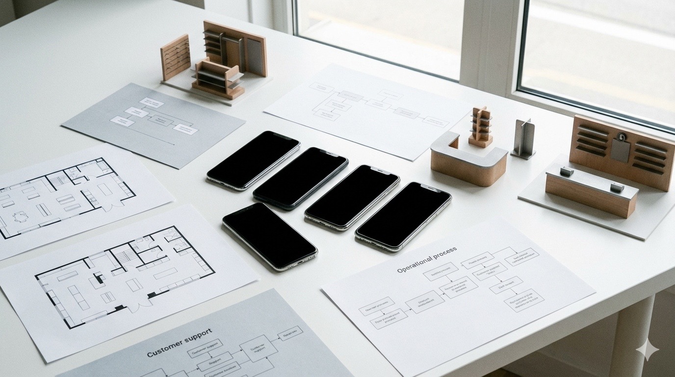 スマートフォンサービス立ち上げと多店舗オペレーション設計のイメージ